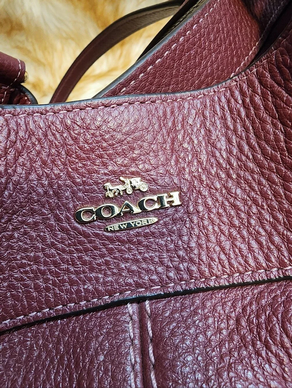 Coach Pebbled Leather Shoulder Bag - Burgundy